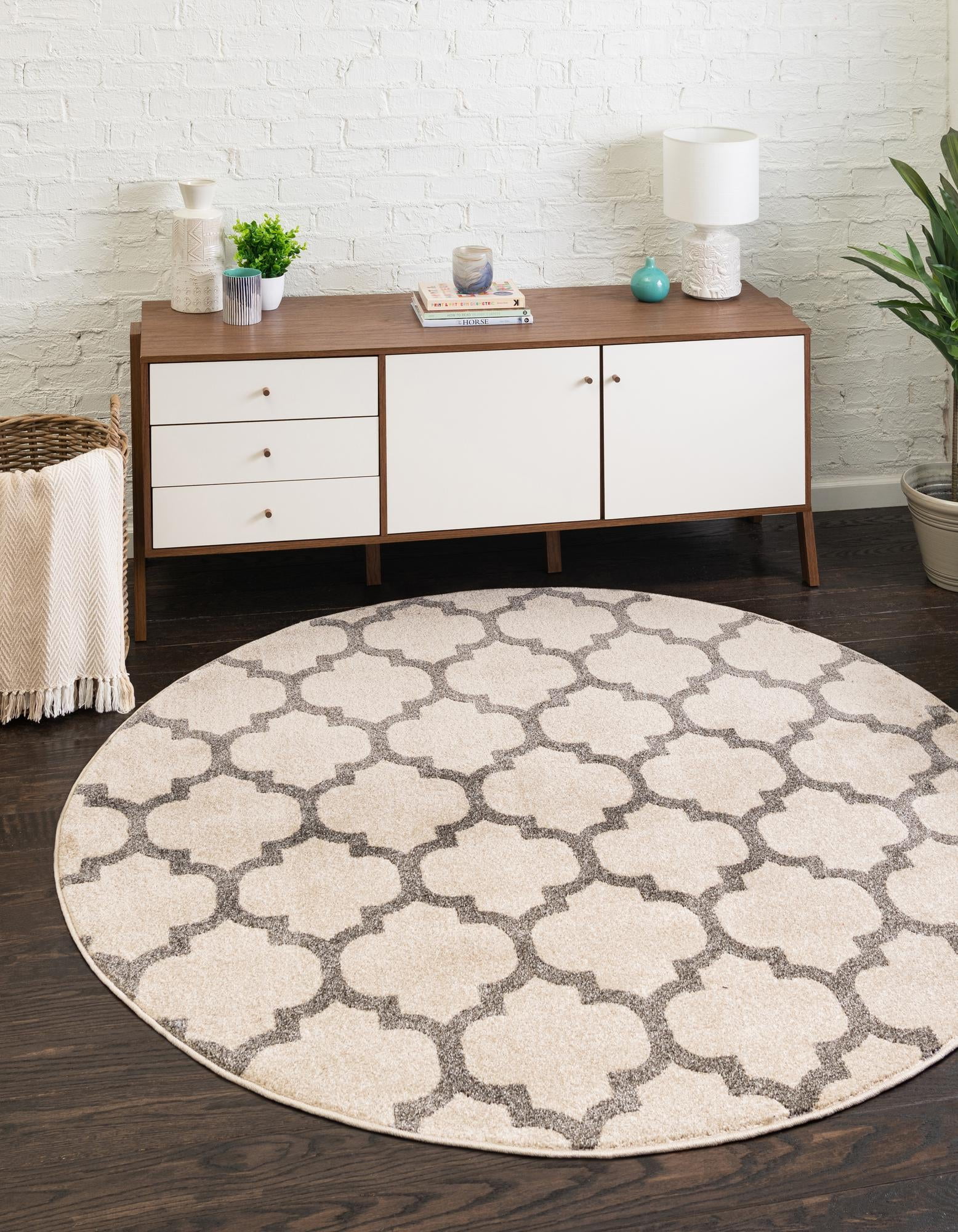 Tan Round Rug Rugs.com Lattice Collection Rug – 6 Ft Round Beige Medium Rug Perfect ...