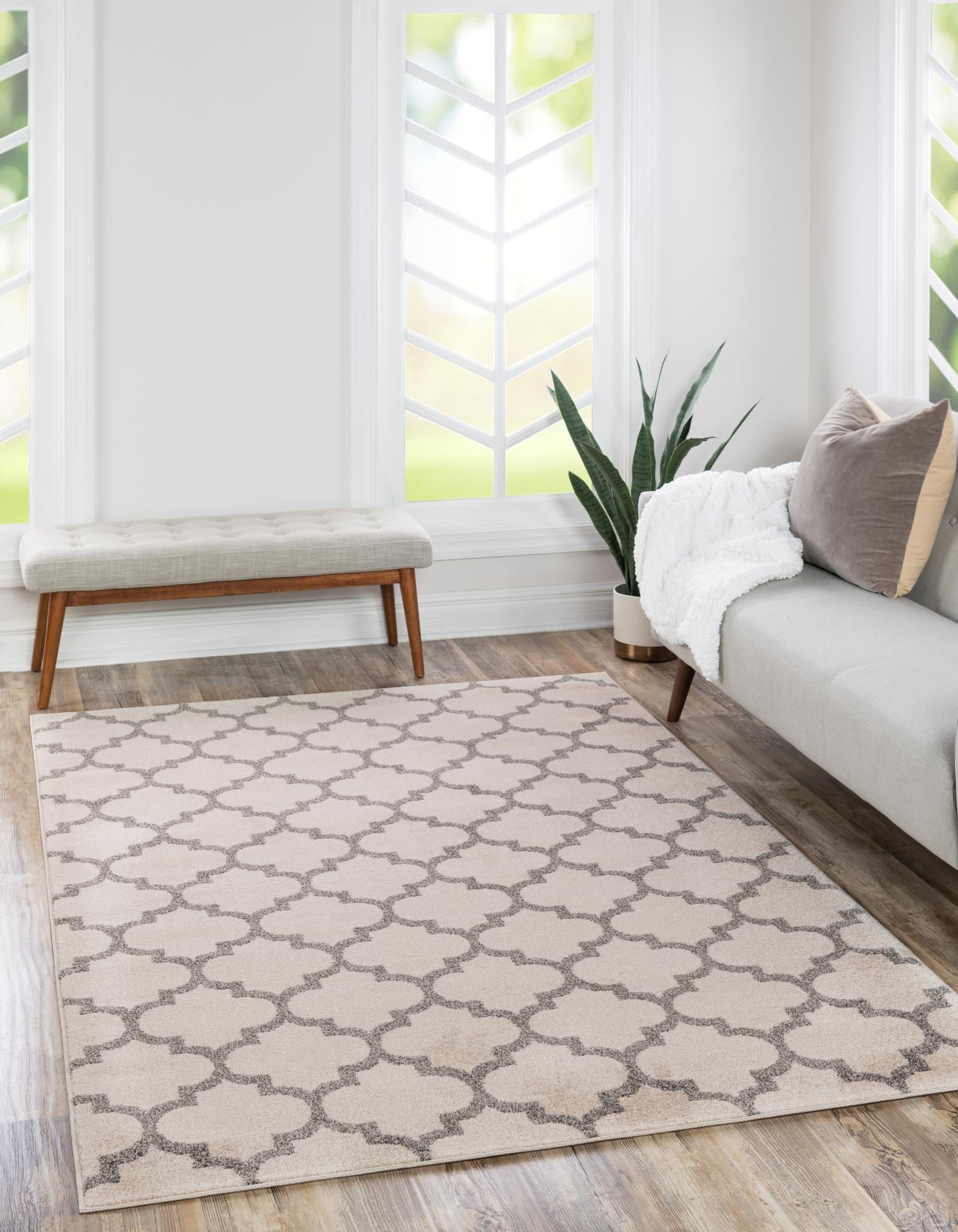 Rugs.com Lattice Collection Rug – 7' x 10' Beige Medium Rug Perfect For ...