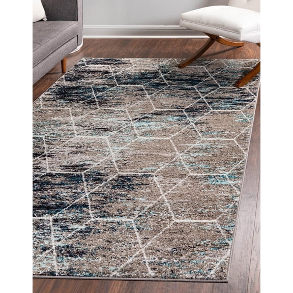 Rugs.com Lattice Frieze Collection Rug – 2' x 3' Blue Multi Medium Rug Perfect For Living Rooms, Large Dining Rooms, Open Floorplans