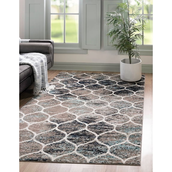 Rugs.com Lattice Frieze Collection Rug – 2' x 3' Blue Multi Medium Rug Perfect For Living Rooms, Large Dining Rooms, Open Floorplans