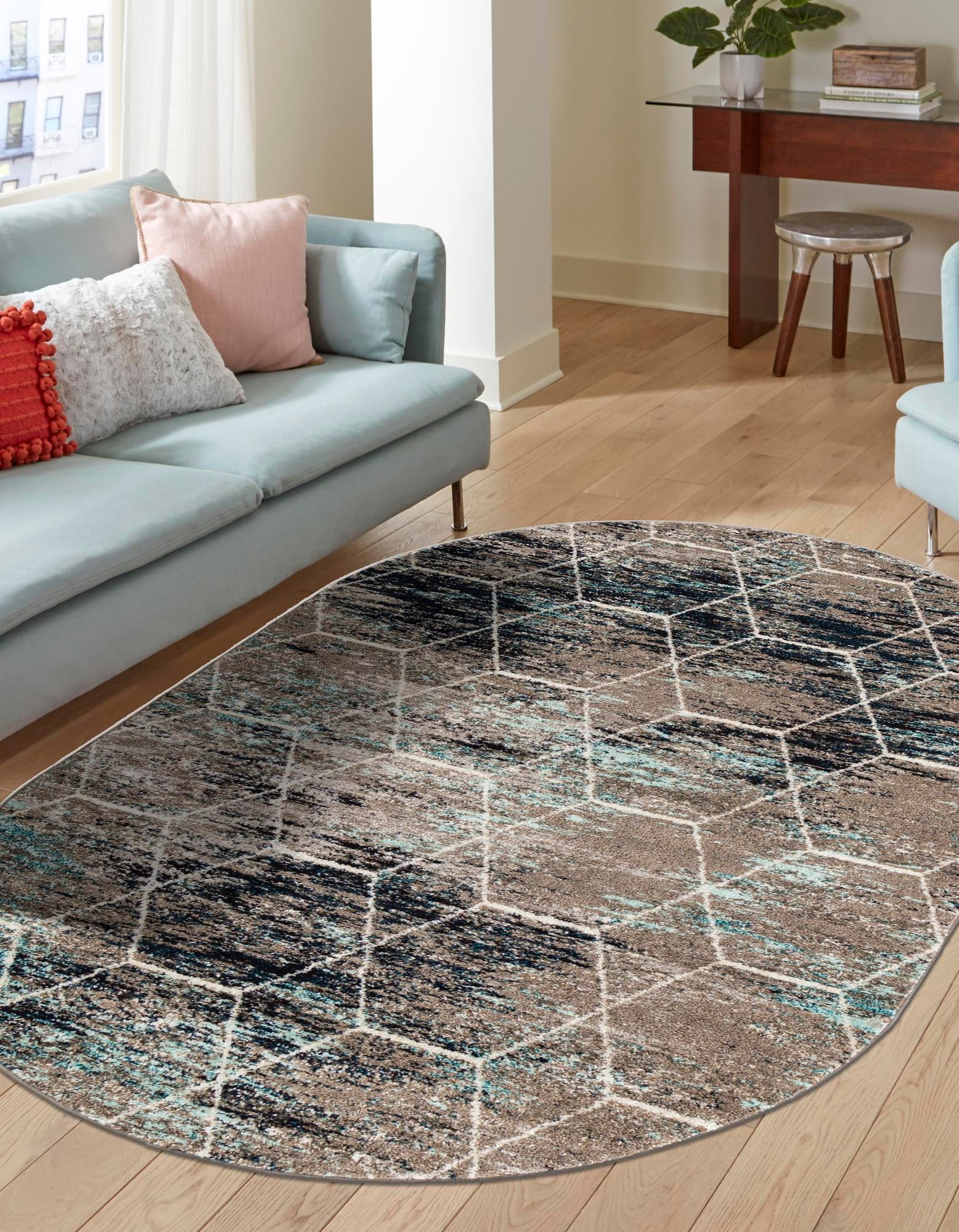 Rugs.com Lattice Frieze Collection Rug – 2' x 3' Oval Blue Multi Medium ...