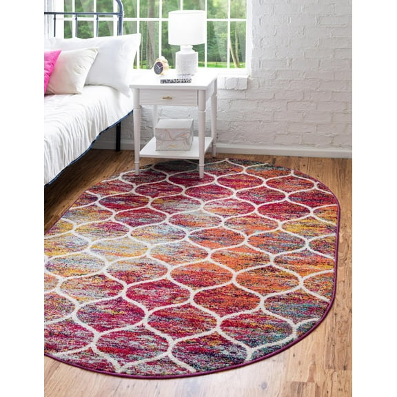 Rugs.com Lattice Frieze Collection Rug – 2' x 3' Oval Multi Medium Rug Perfect For Living Rooms, Large Dining Rooms, Open Floorplans