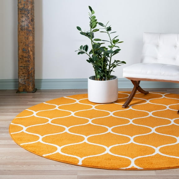 Rugs.com Lattice Frieze Collection Rug – 3' Round Orange Medium Rug Perfect For Kitchens, Dining Rooms