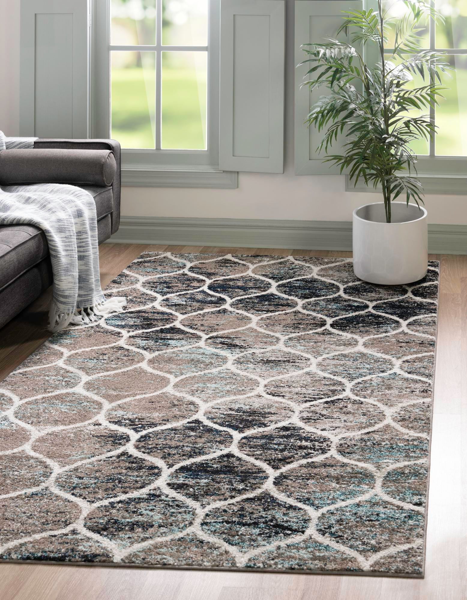 Rugs.com Lattice Frieze Collection Rug – 5' x 8' Blue Multi Medium Rug ...