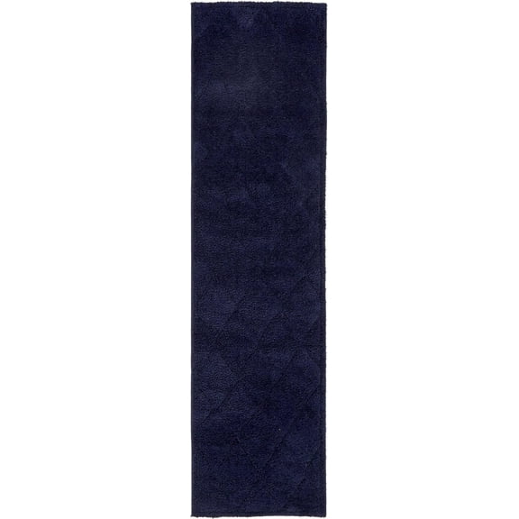 Rugs.com Lattice Shag Collection Rug – 10 Ft Runner Navy Blue Shag Rug Perfect For Hallways, Entryways