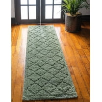Rugs.com Lattice Shag Collection Rug – 6 Ft Runner Green Shag Rug Perfect For Hallways, Entryways
