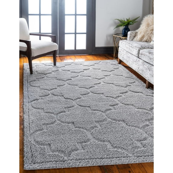 Rugs.com Lattice Shag Collection Rug – 8' x 10' Gray Shag Rug Perfect For Living Rooms, Large Dining Rooms, Open Floorplans