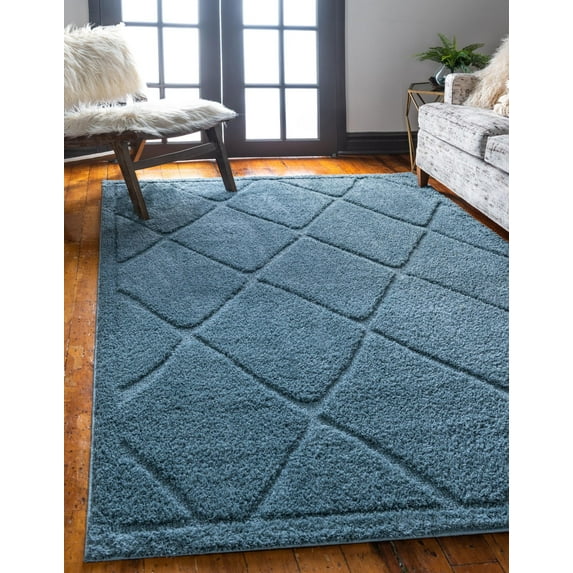 Rugs.com Lattice Shag Collection Rug – 8' x 10' Light Blue Shag Rug Perfect For Living Rooms, Large Dining Rooms, Open Floorplans