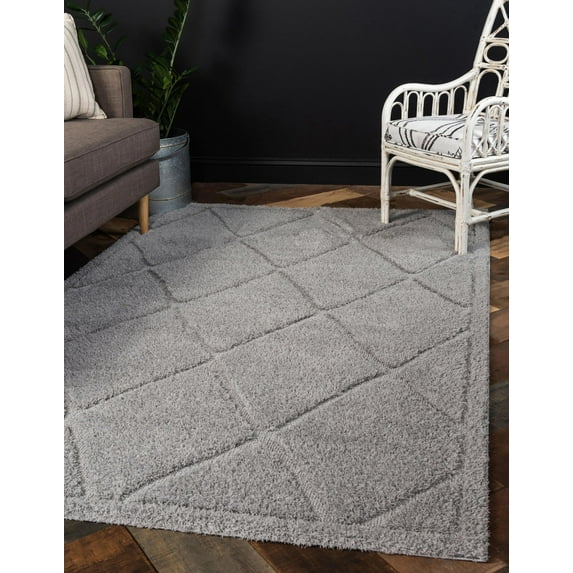 Rugs.com Lattice Shag Collection Rug – 9' x 12' Gray Shag Rug Perfect For Living Rooms, Large Dining Rooms, Open Floorplans