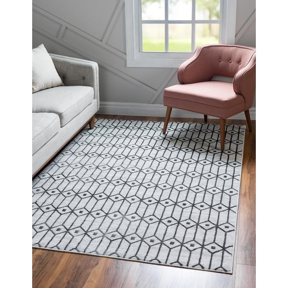 Rugs.com Lattice Trellis Collection Rug – 10' x 14' White Low-Pile Rug Perfect For Living Rooms, Large Dining Rooms, Open Floorplans