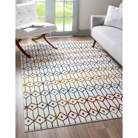 Rugs.com Lattice Trellis Collection Rug – 4' x 6' Multi Low-Pile Rug Perfect For Living Rooms, Large Dining Rooms, Open Floorplans