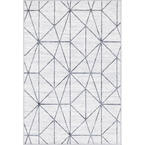 Rugs.com Lattice Trellis Collection Rug – 4' x 6' White Low-Pile Rug Perfect For Living Rooms, Large Dining Rooms, Open Floorplans
