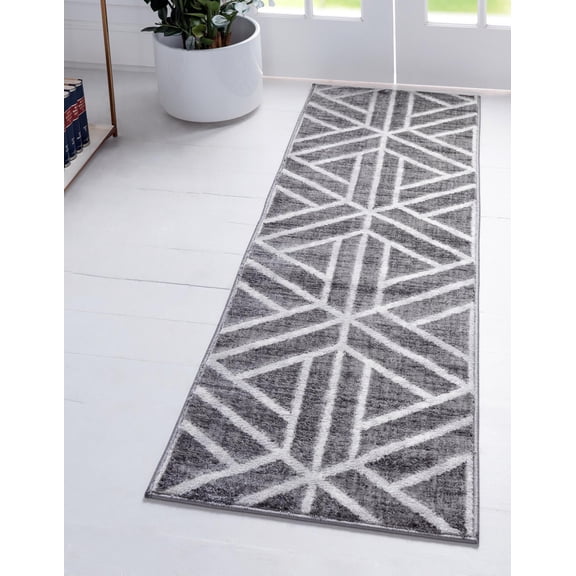 Rugs.com Lattice Trellis Collection Rug – 6 Ft Runner Gray Low-Pile Rug Perfect For Hallways, Entryways