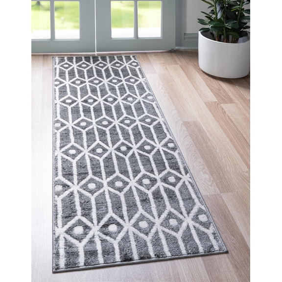 Rugs.com Lattice Trellis Collection Rug – 6 Ft Runner Gray Low-Pile Rug Perfect For Hallways, Entryways