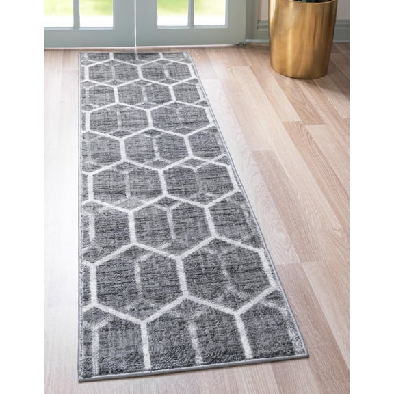 Rugs.com Lattice Trellis Collection Rug – 6 Ft Runner Gray Low-Pile Rug Perfect For Hallways, Entryways