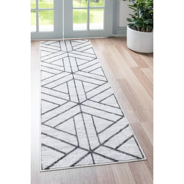 Rugs.com Lattice Trellis Collection Rug – 6 Ft Runner White Low-Pile Rug Perfect For Hallways, Entryways
