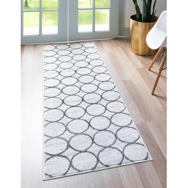Rugs.com Lattice Trellis Collection Rug – 6 Ft Runner White Low-Pile Rug Perfect For Hallways, Entryways