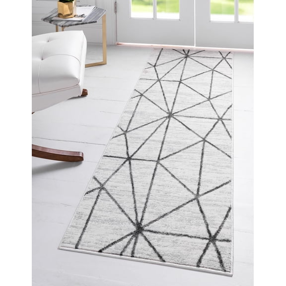 Rugs.com Lattice Trellis Collection Rug – 6 Ft Runner White Low-Pile Rug Perfect For Hallways, Entryways