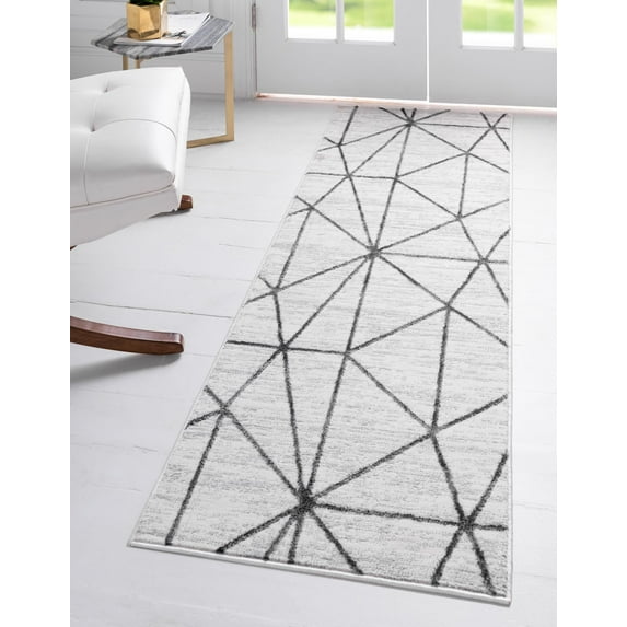 Rugs.com Lattice Trellis Collection Rug – 6 Ft Runner White Low-Pile Rug Perfect For Hallways, Entryways
