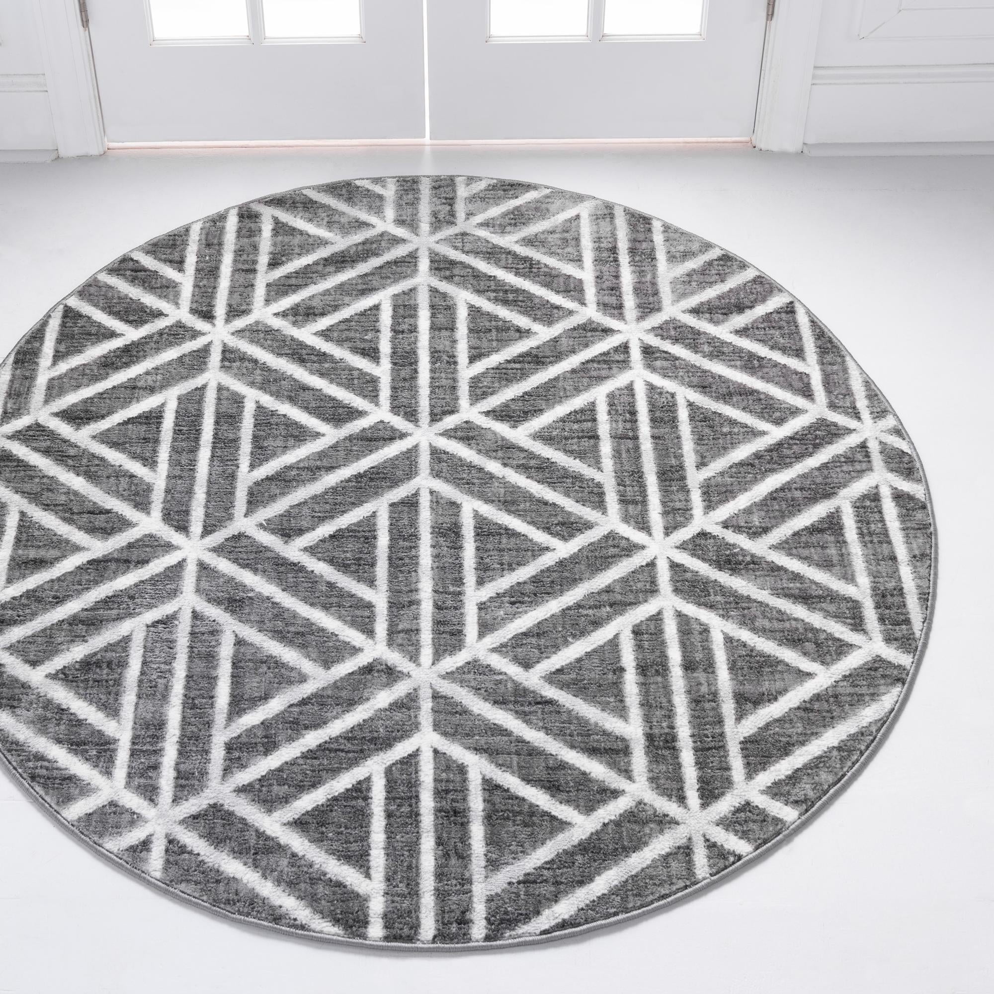 Rugs.com Lattice Trellis Collection Rug – 8 Ft Round Gray Low-Pile Rug ...