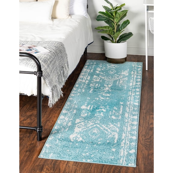 Rugs.com Lennon Collection Rug – 5 Ft Runner Light Blue Medium Rug Perfect For Hallways, Entryways