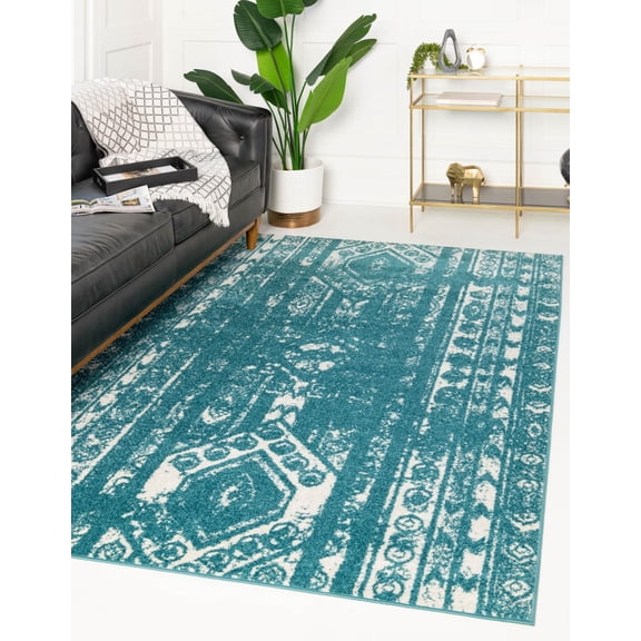 Rugs.com Lennon Collection Rug – 5' x 8' Turquoise Medium Rug Perfect For Bedrooms, Dining Rooms, Living Rooms