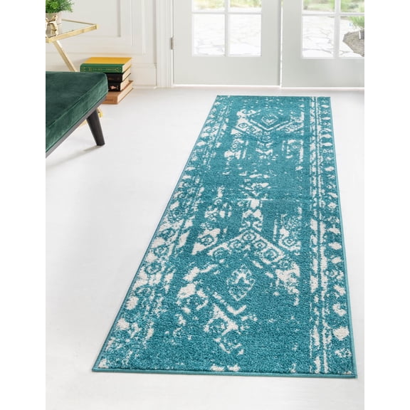 Rugs.com Lennon Collection Rug – 6 Ft Runner Turquoise Medium Rug Perfect For Hallways, Entryways