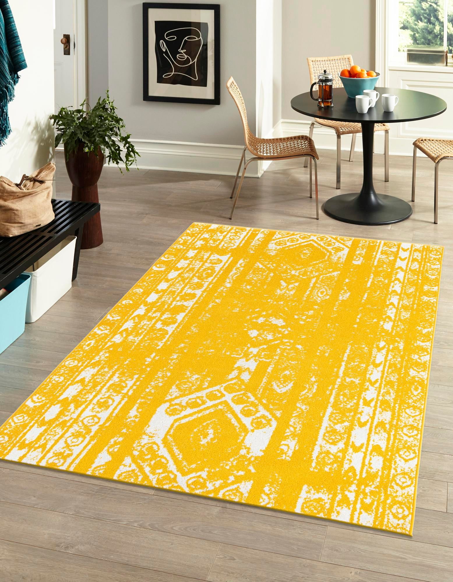 Lennon 6' x 9' Yellow Synthetic Stain-Resistant Rug