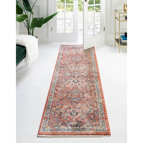 Rugs.com Lola Collection Rug – 13 Ft Runner Brick Red Medium Rug Perfect For Hallways, Entryways