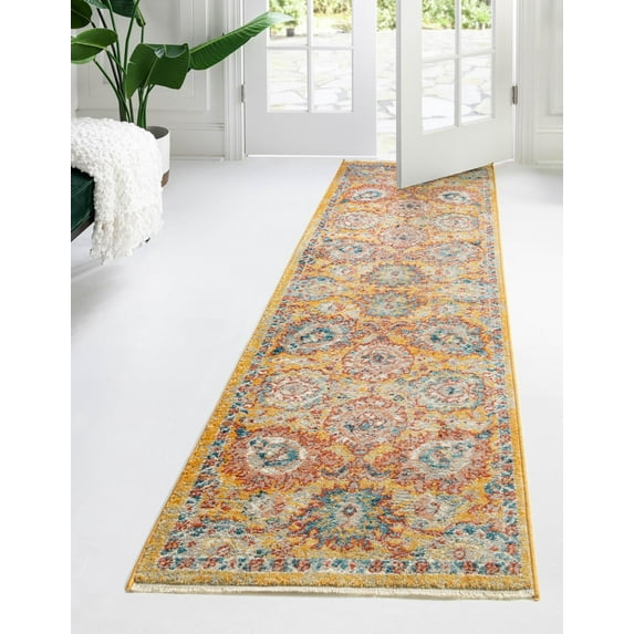 Rugs.com Lola Collection Rug – 13 Ft Runner Yellow Medium Rug Perfect For Hallways, Entryways