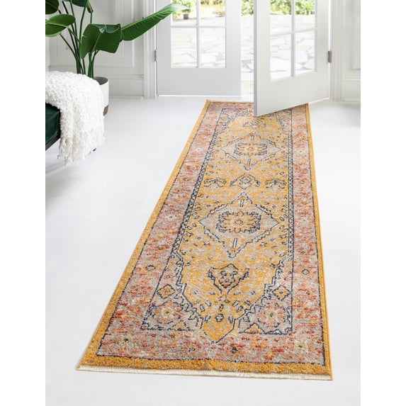 Rugs.com Lola Collection Rug – 16 Ft Runner Yellow Medium Rug Perfect For Hallways, Entryways