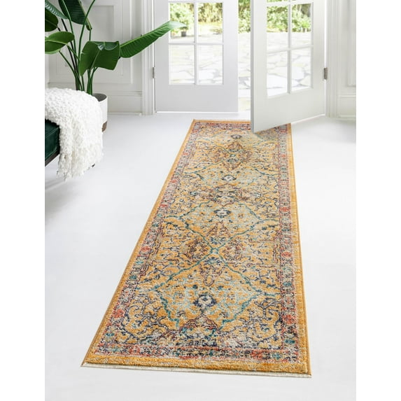 Rugs.com Lola Collection Rug – 16 Ft Runner Yellow Medium Rug Perfect For Hallways, Entryways