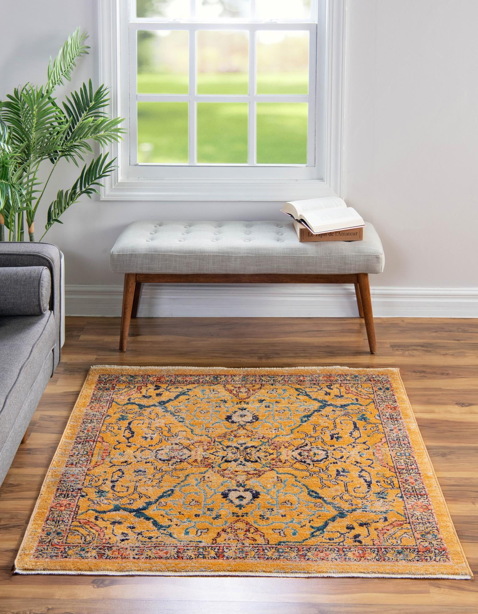 Rugs.com Lola Collection Rug – 3 Ft Square Yellow Medium Rug Perfect ...