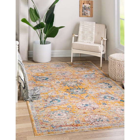 Rugs.com Lola Collection Rug – 3' x 5' Yellow Medium Rug Perfect For Entryways, Kitchens, Breakfast Nooks, Accent Pieces
