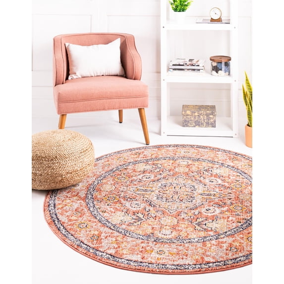 Rugs.com Lola Collection Rug – 4 Ft Round Brick Red Medium Rug Perfect For Kitchens, Dining Rooms