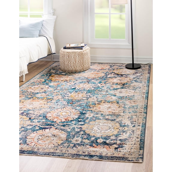 Rugs.com Lola Collection Rug – 4' x 6' Blue Medium Rug Perfect For Entryways, Kitchens, Breakfast Nooks, Accent Pieces