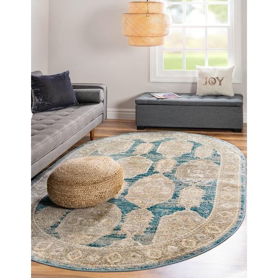 Rugs.com Lola Collection Rug – 4' x 6' Oval Blue Medium Rug Perfect For Living Rooms, Large Dining Rooms, Open Floorplans