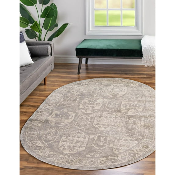 Rugs.com Lola Collection Rug – 4' x 6' Oval Gray Medium Rug Perfect For Living Rooms, Large Dining Rooms, Open Floorplans