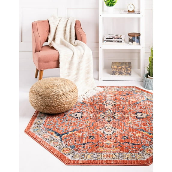 Rugs.com Lola Collection Rug – 5 Ft Octagon Brick Red Medium Rug Perfect For Living Rooms, Kitchens, Entryways