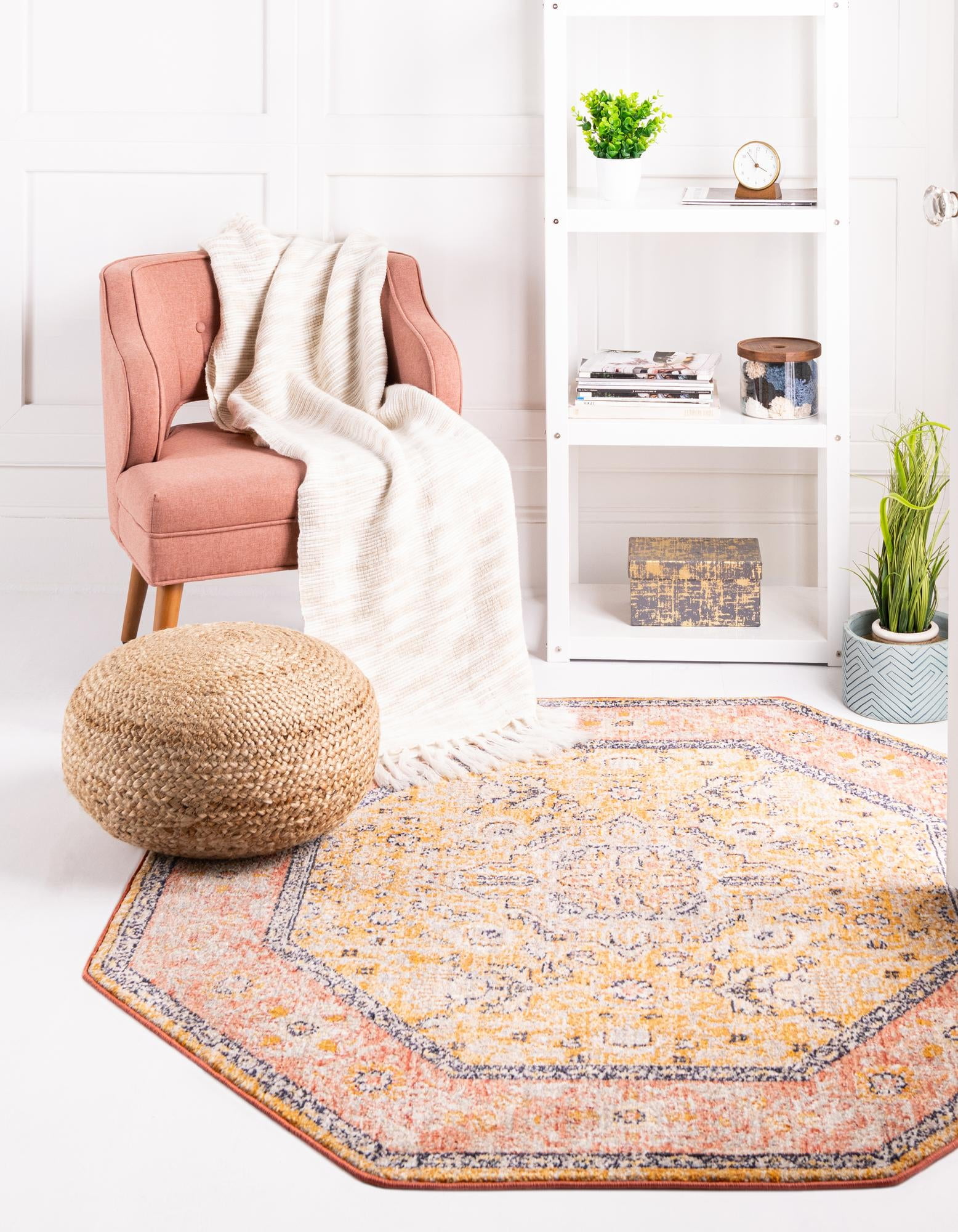 Rugs.com Lola Collection Rug – 5 Ft Octagon Yellow Medium Rug Perfect ...