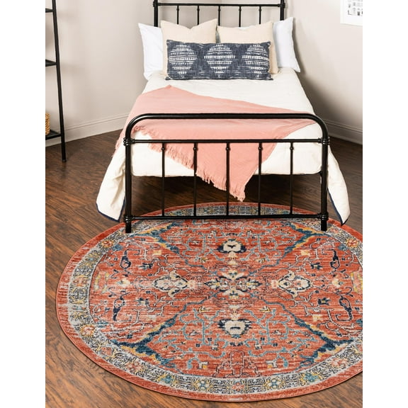 Rugs.com Lola Collection Rug – 5 Ft Round Brick Red Medium Rug Perfect For Kitchens, Dining Rooms