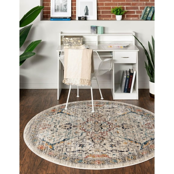 Rugs.com Lola Collection Rug – 5 Ft Round Ivory Medium Rug Perfect For Kitchens, Dining Rooms