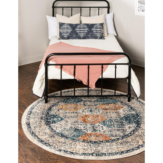 Rugs.com Lola Collection Rug – 5 Ft Round Multi Medium Rug Perfect For Kitchens, Dining Rooms