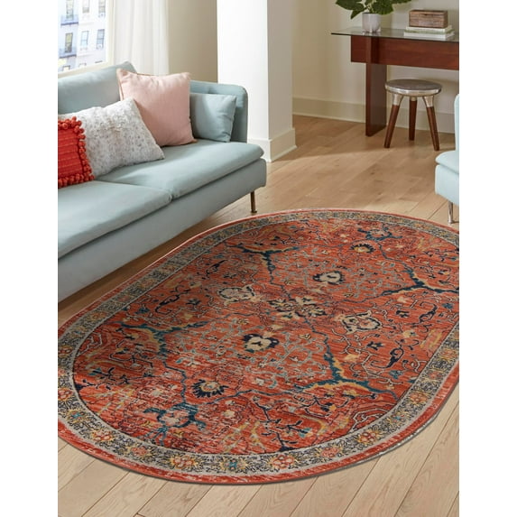 Rugs.com Lola Collection Rug – 5' x 8' Oval Oval Brick Red Medium Rug Perfect For Living Rooms, Large Dining Rooms, Open Floorplans
