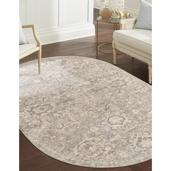Rugs.com Lola Collection Rug – 5' x 8' Oval Oval Gray Medium Rug Perfect For Living Rooms, Large Dining Rooms, Open Floorplans