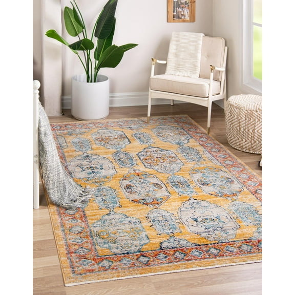Rugs.com Lola Collection Rug – 5' x 8' Yellow Medium Rug Perfect For Bedrooms, Dining Rooms, Living Rooms