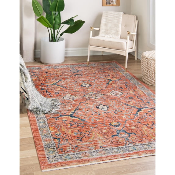 Rugs.com Lola Collection Rug – 7' x 10' Brick Red Medium Rug Perfect For Bedrooms, Dining Rooms, Living Rooms