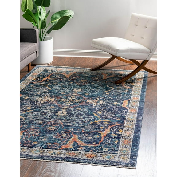 Rugs.com Lola Collection Rug – 7' x 10' Navy Blue Medium Rug Perfect For Bedrooms, Dining Rooms, Living Rooms