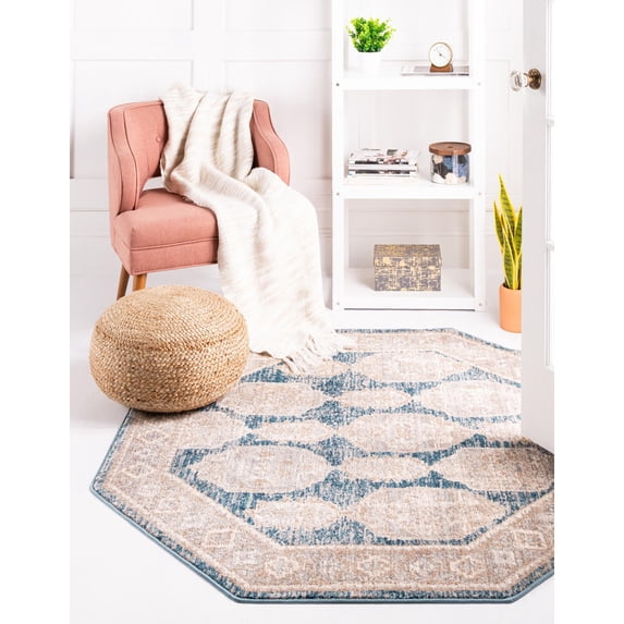 Rugs.com Lola Collection Rug – 8 Ft Octagon Blue Medium Rug Perfect For Living Rooms, Kitchens, Entryways