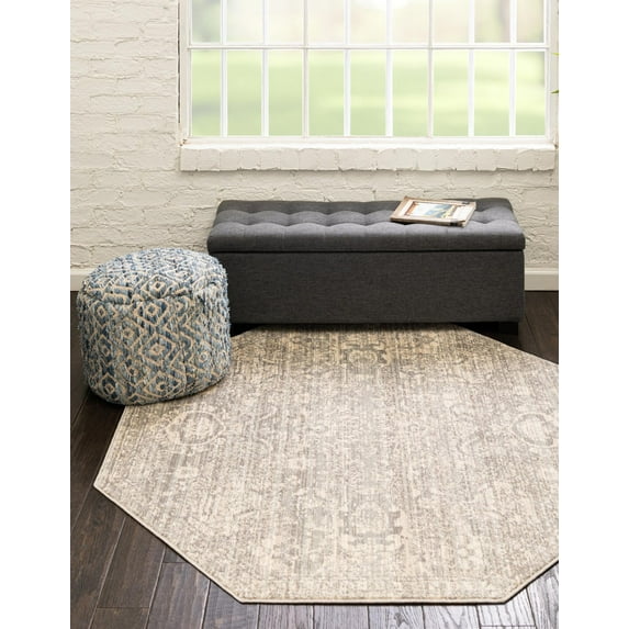 Rugs.com Lola Collection Rug – 8 Ft Octagon Gray Medium Rug Perfect For Living Rooms, Kitchens, Entryways